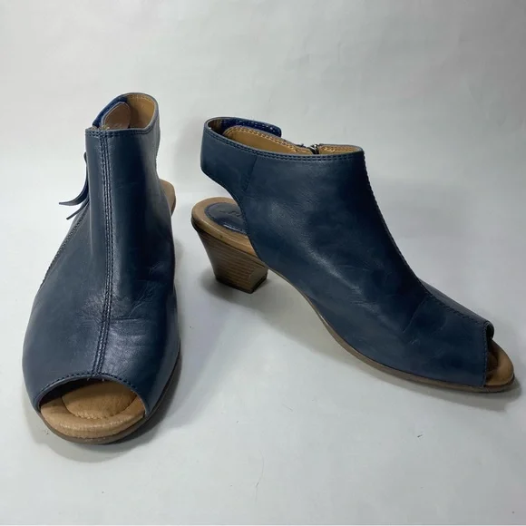 Earth Kristy Admiral Blue Leather Heel Zipper Velcro Sandals 7.5 B - Picture 2 of 16